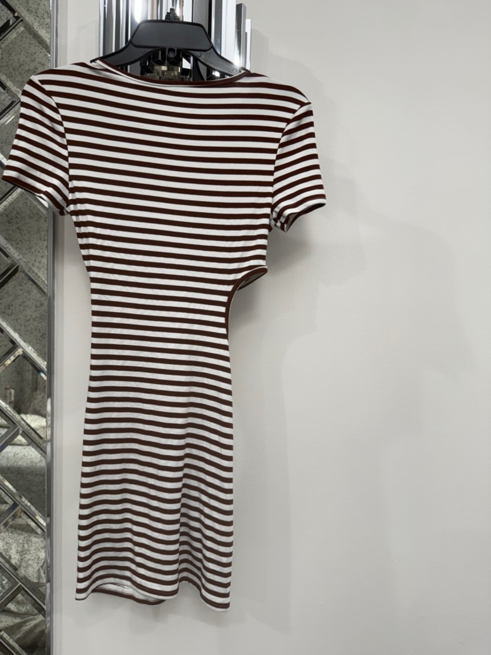 SHEIN Striped Twist-Front side cut out Short Sleeve Dress in Brown & White - Picture 6 of 6